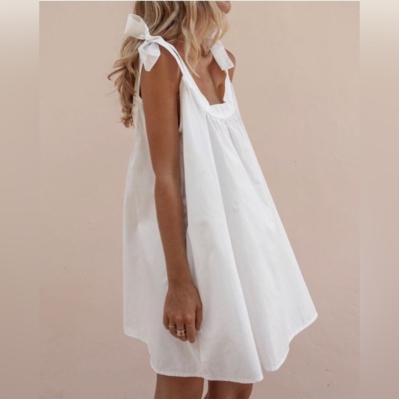Posse Dresses & Skirts - Posse One Size Tora Mini White Dress Shoulder Tie Cotton Dress